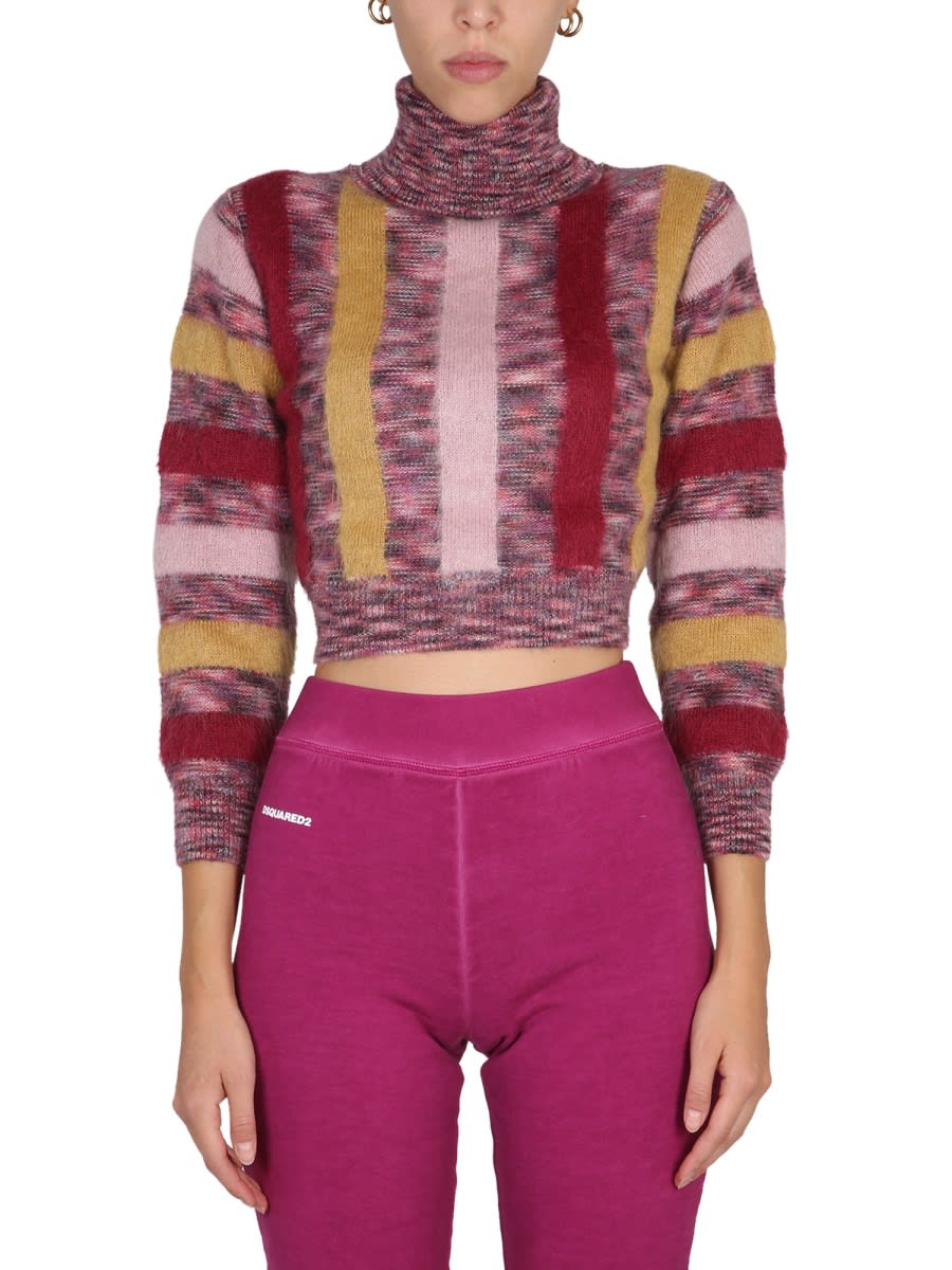 Striped roll-neck crop jumper