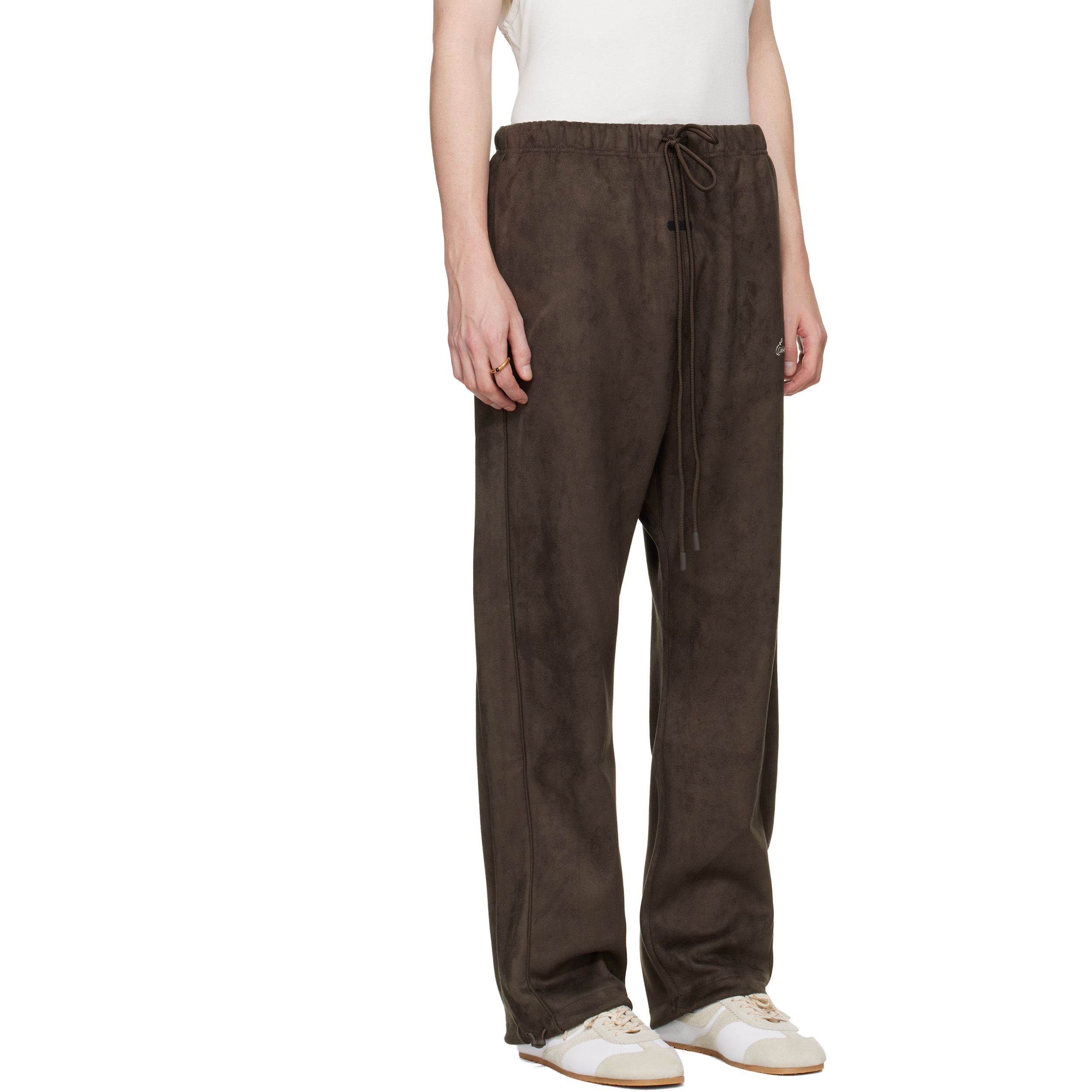 Brown Signature Relaxed Faux-Suede Track Pants