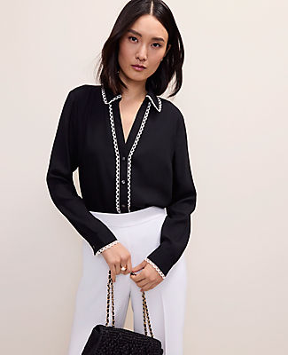 Ann Taylor Embroidered Satin Essential Shirt