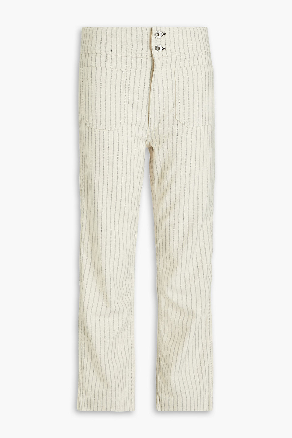 Cropped striped cotton, hemp and linen-blend straight-leg pants
