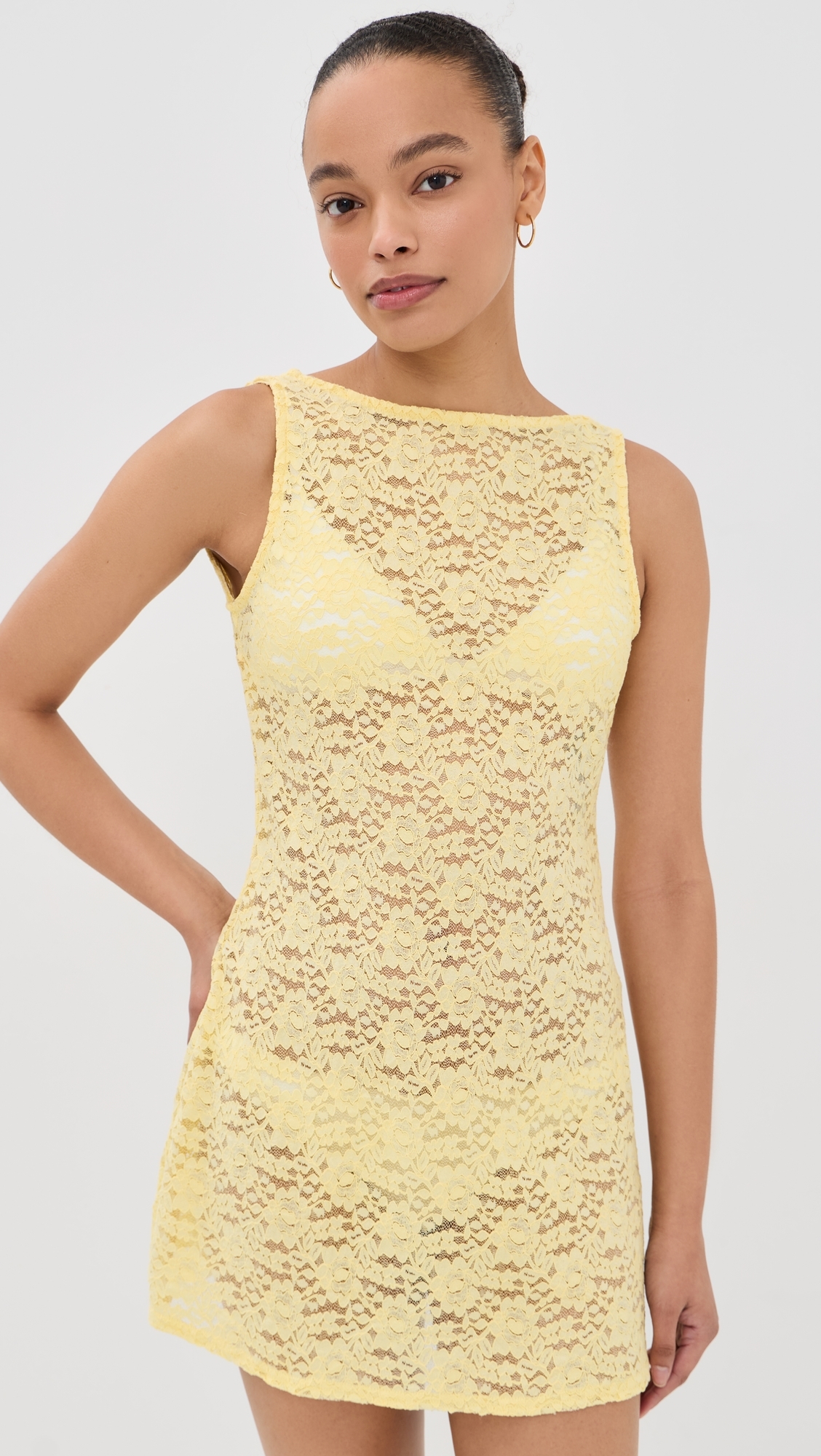 Harper Lace Mini Dress Yellow