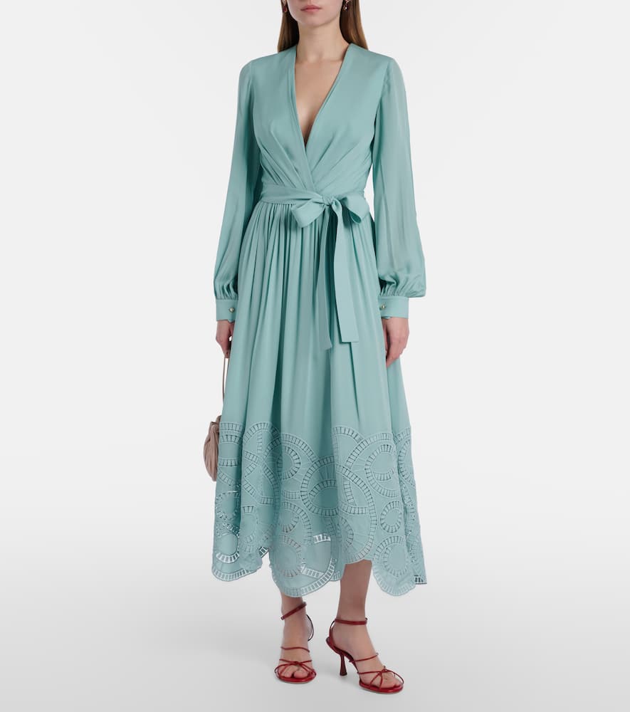 Lace-trimmed silk-blend midi dress