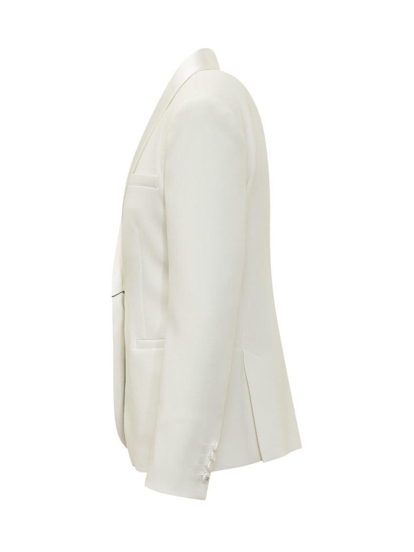 White Solid Shawl Lapel Blazer