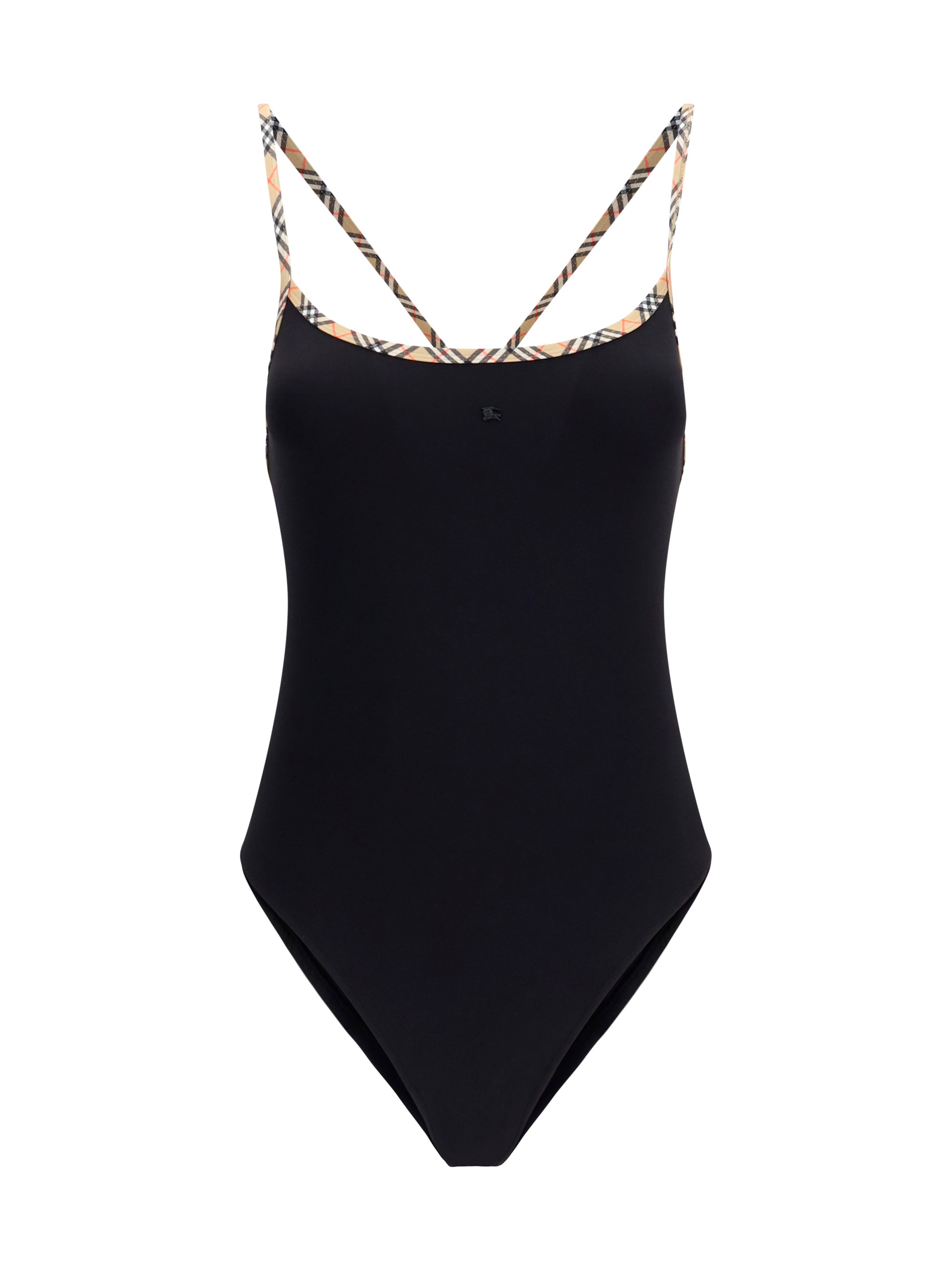 Check Trim Swimsuit — Black