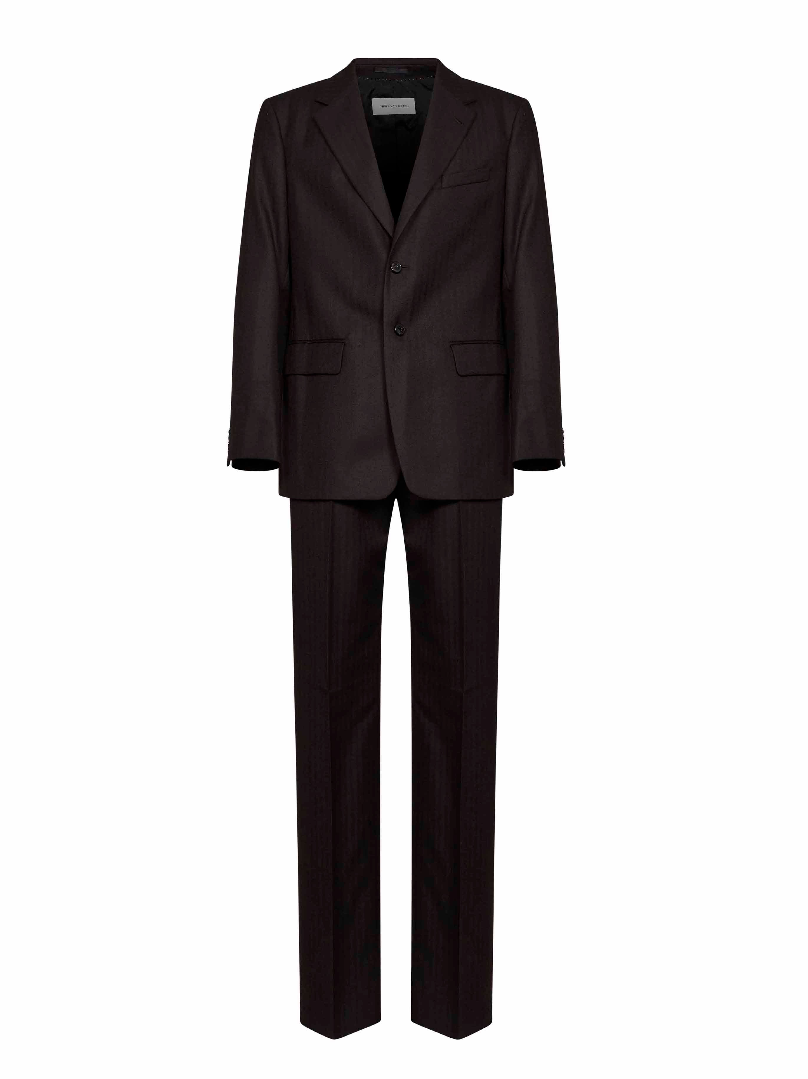 Chevron Wool Pant Suit — Brown