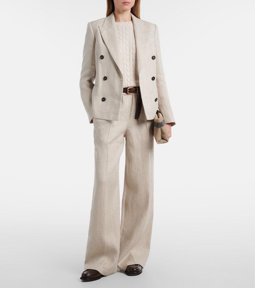 Linen and cotton wide-leg pants