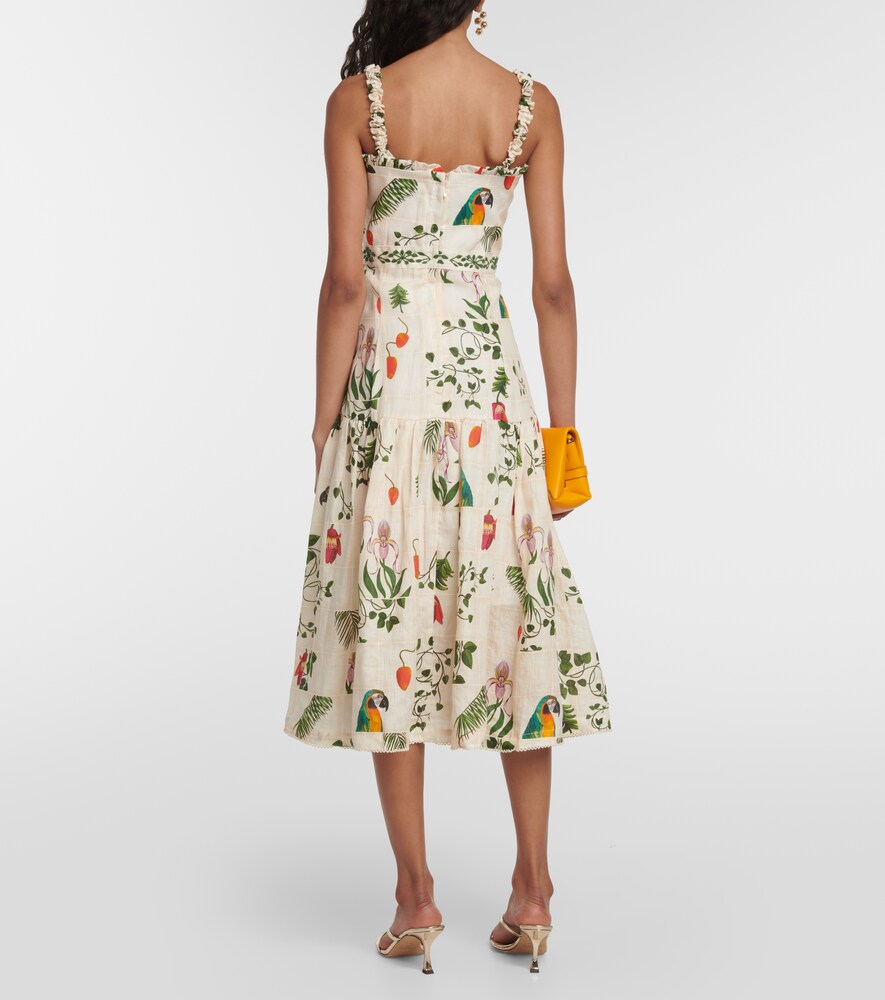 Níspero Boquet floral linen midi dress