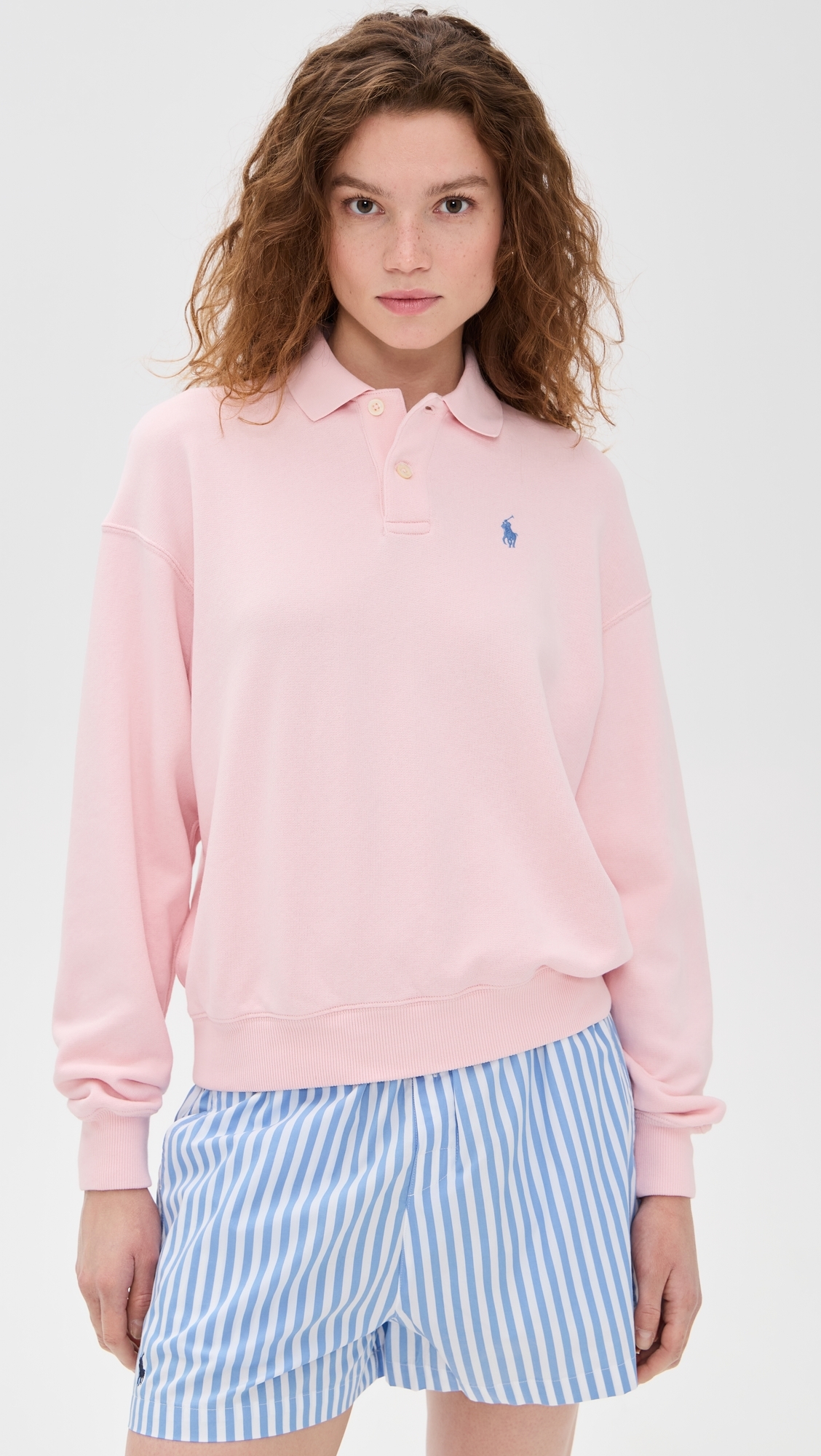 Polo Ralph Lauren Island Fleece Polo Knit Sweatshirt Pink Sand