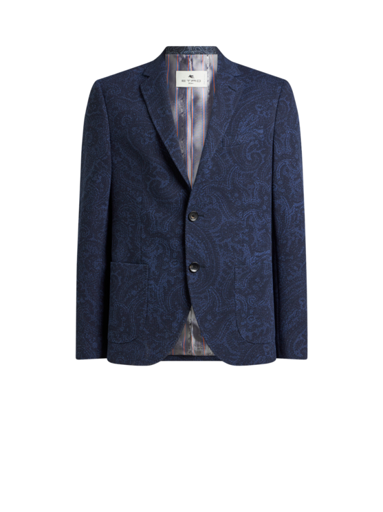 Single-breasted Stretch Cotton-blend Jacket With Paisley Motif