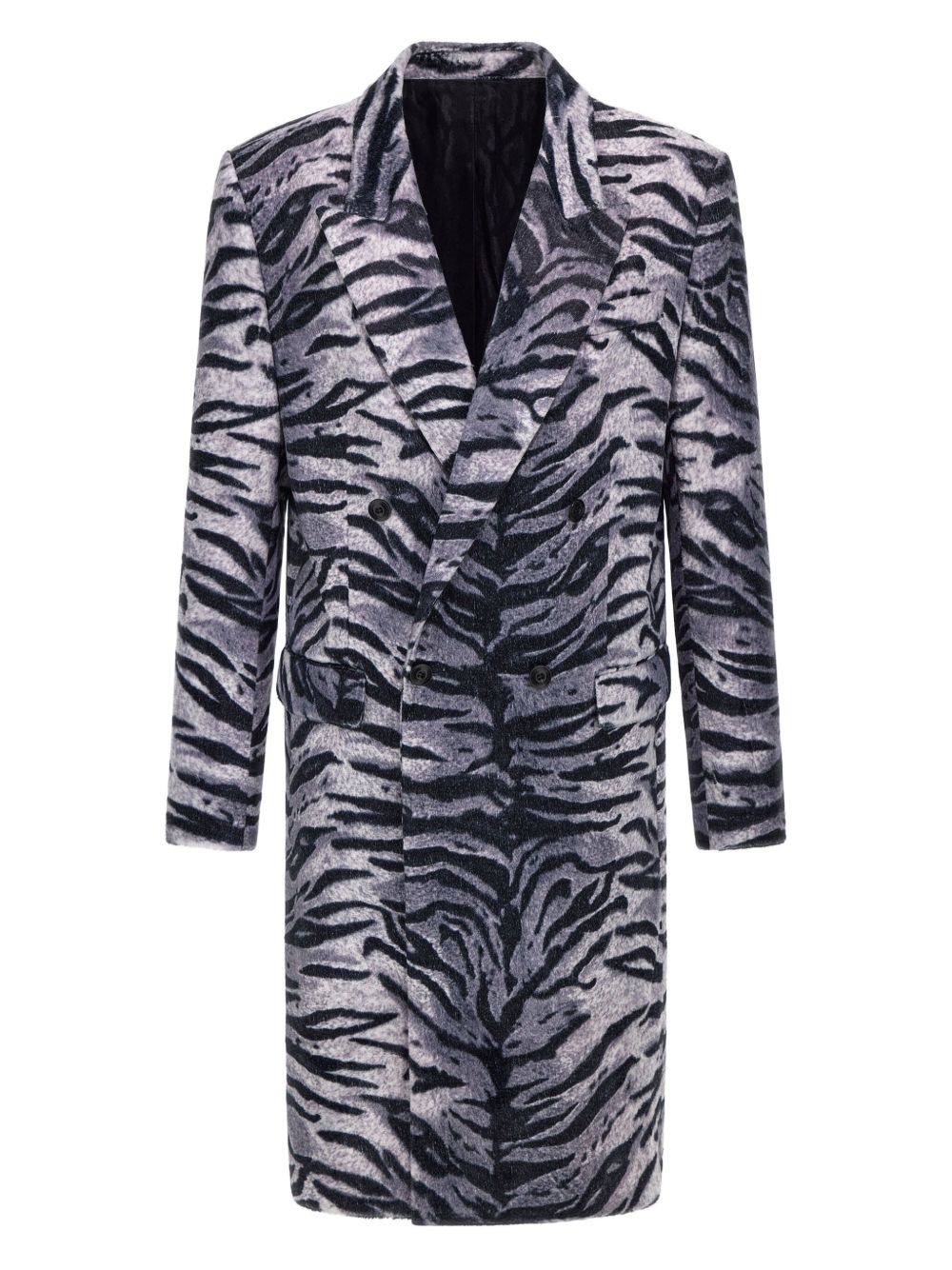 Tiger-print double-breasted coat - Black