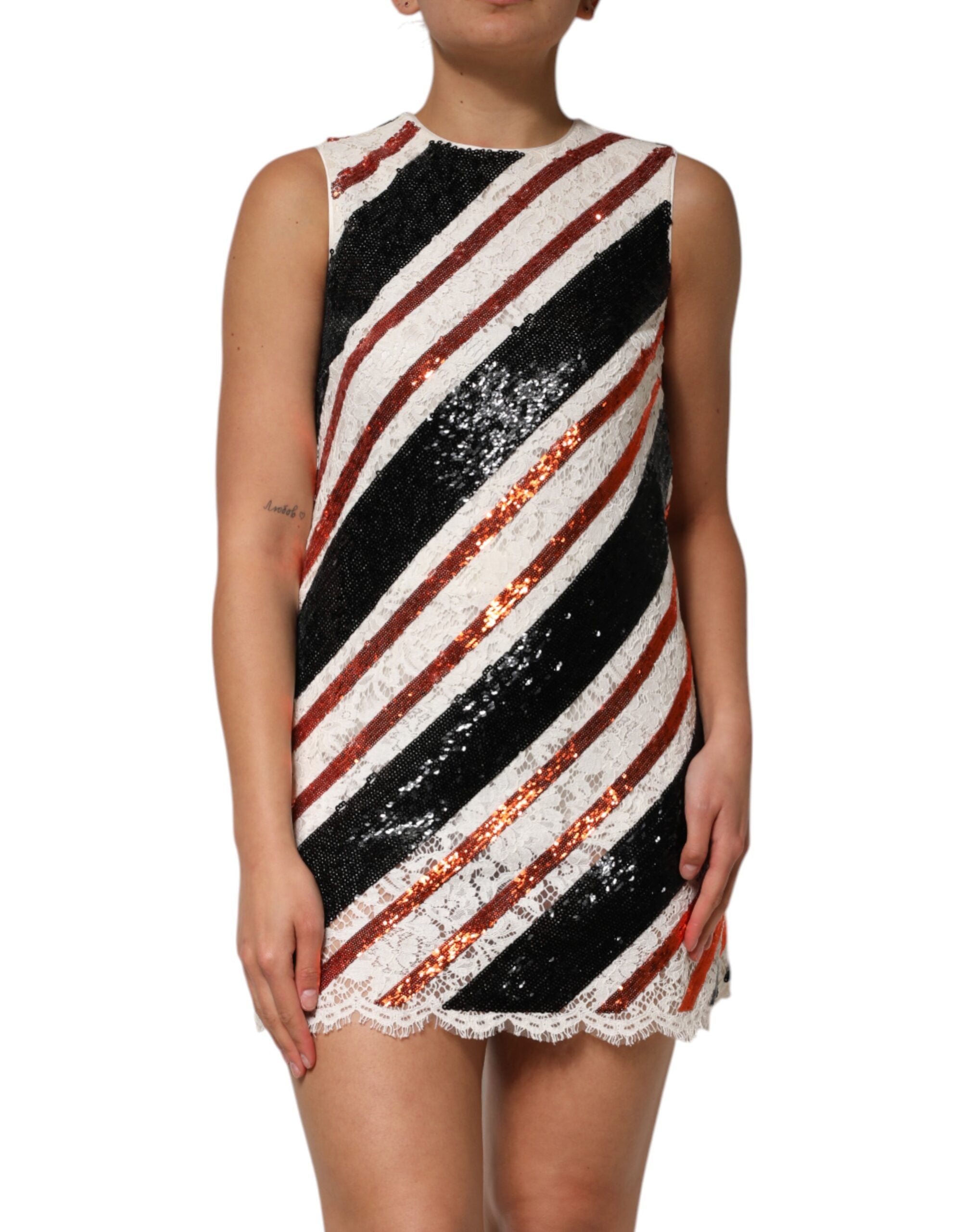 Sequin-Embellished Lace Shift Dress — Multicolor