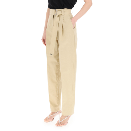 Belted straight-leg trousers - Neutrals