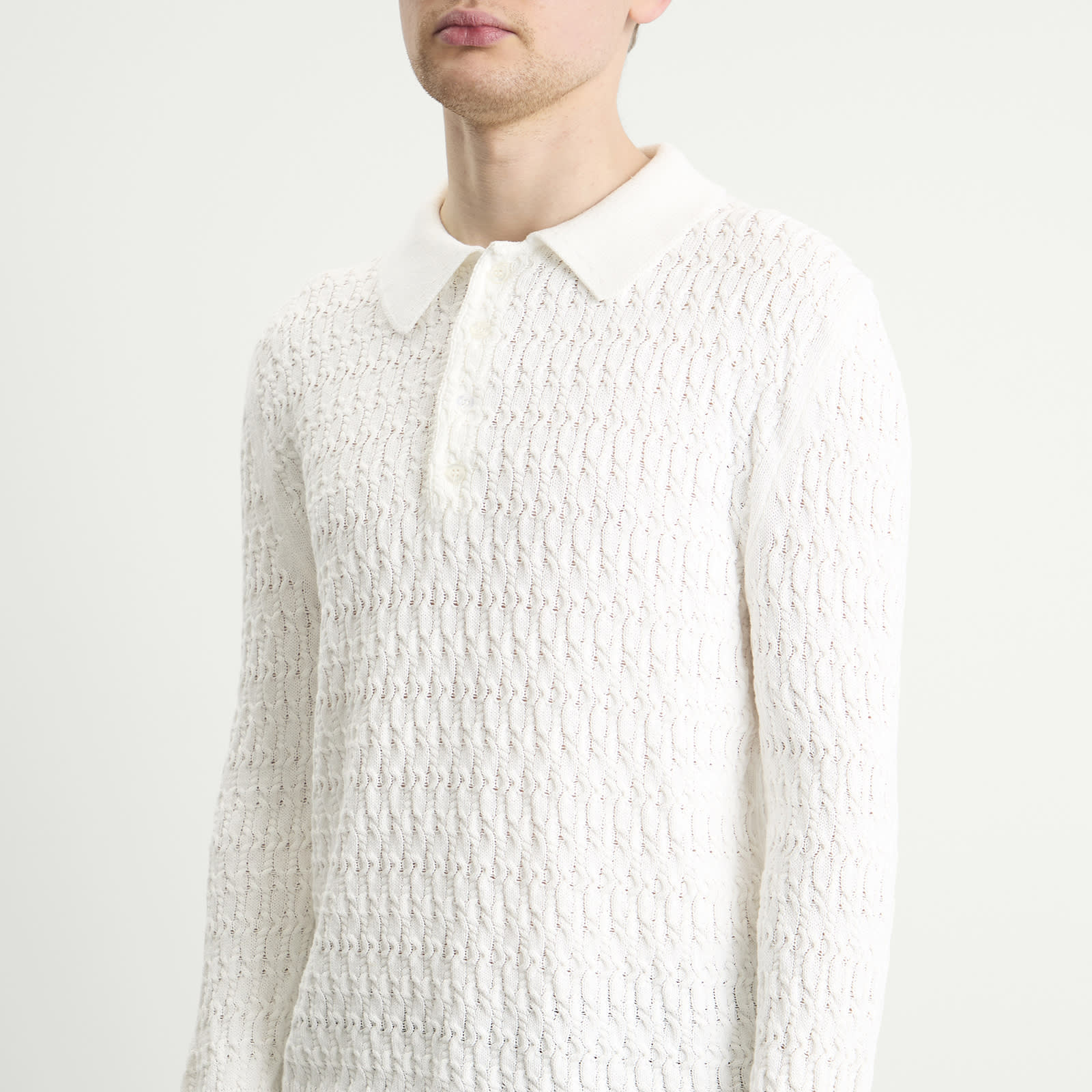 Men's Cable Polo Sweater in Cream