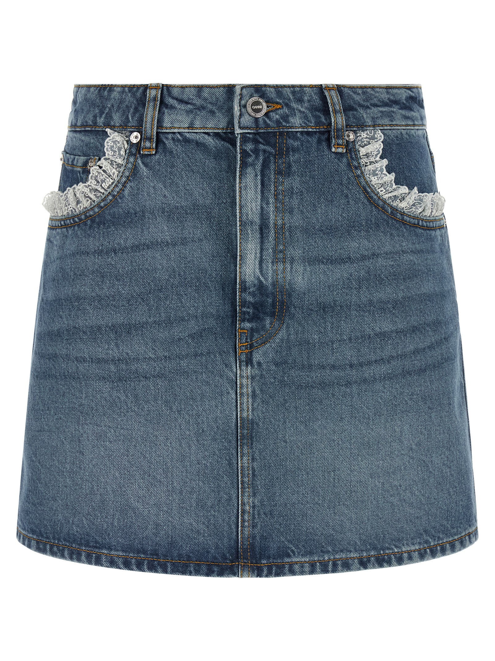 Denim and Lace Skirt — Blue