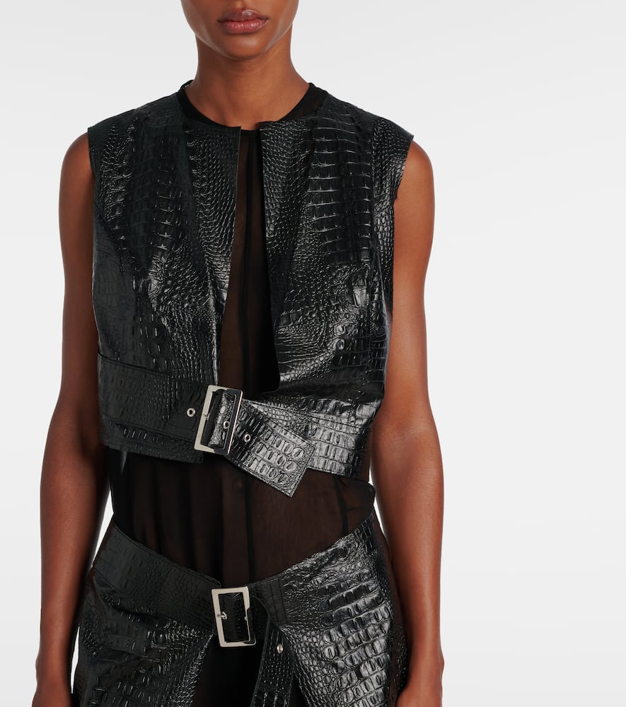 Snake-effect faux leather midi dress