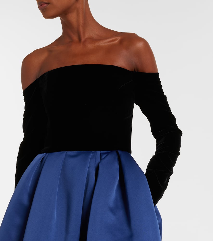 Off-shoulder crêpe and satin gown