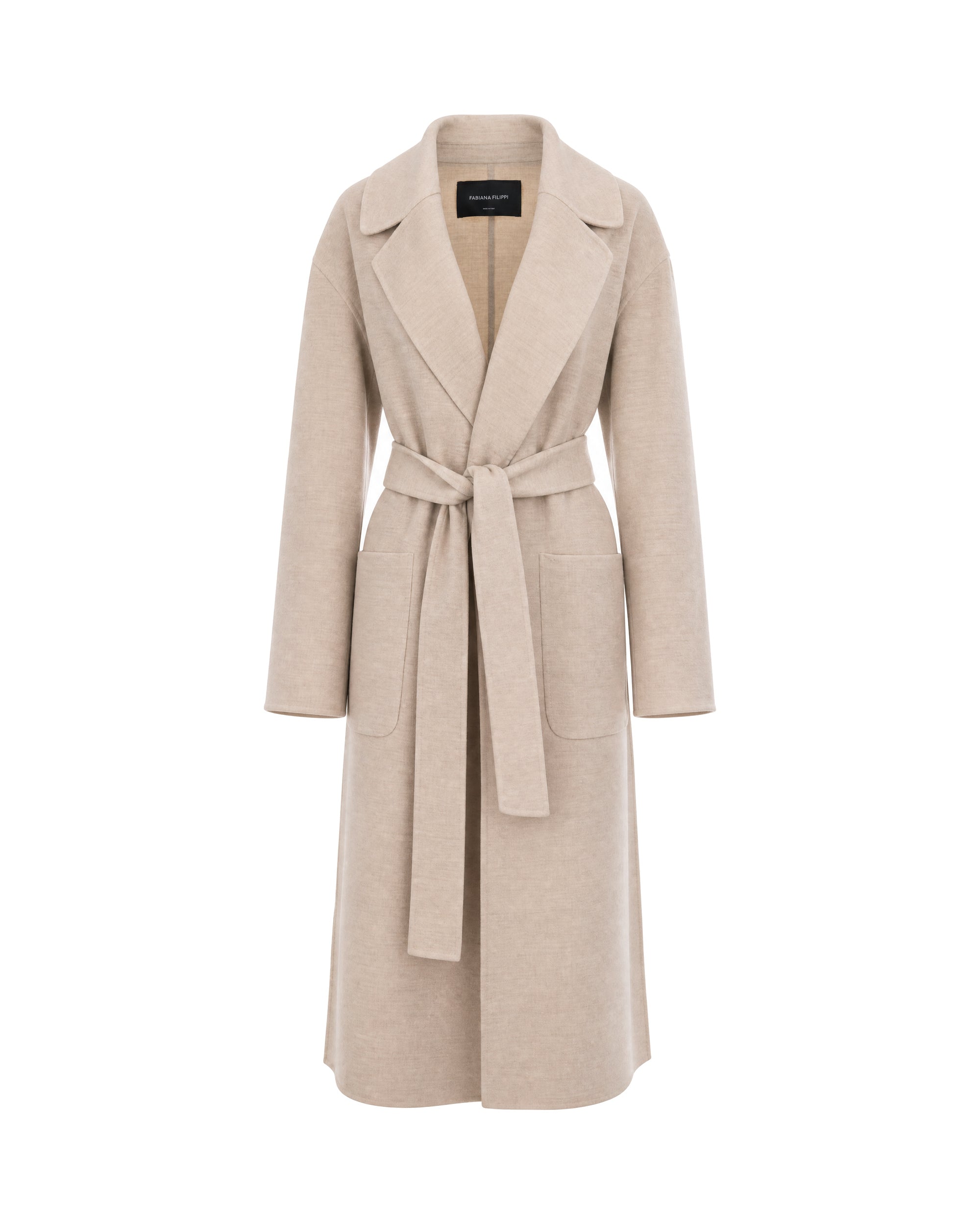 Virgin Wool Wrap Coat — Beige