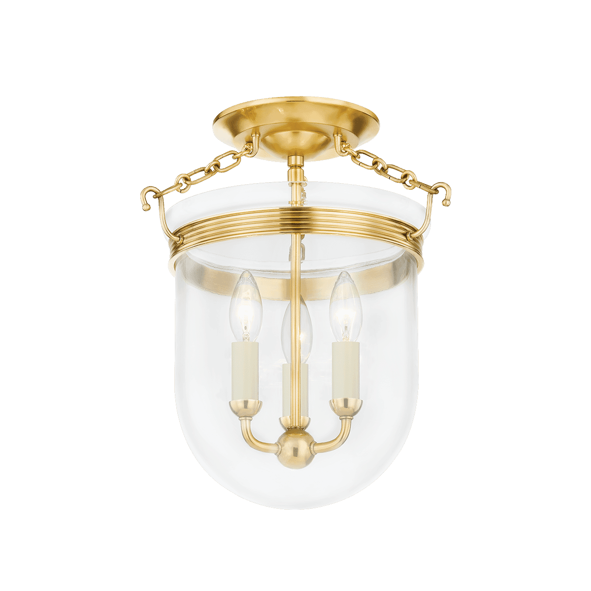 Aged Brass Three Light Semi Flush Mount from the Rousham Collection