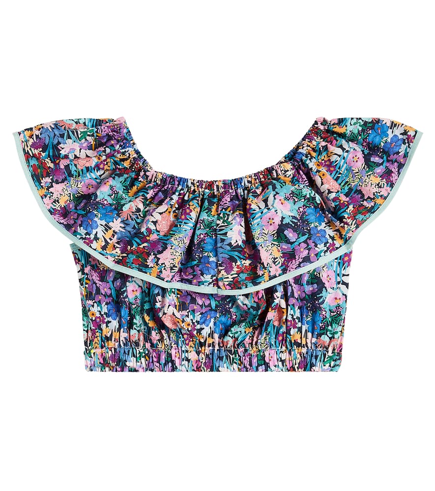 Ruffled floral cotton crop top