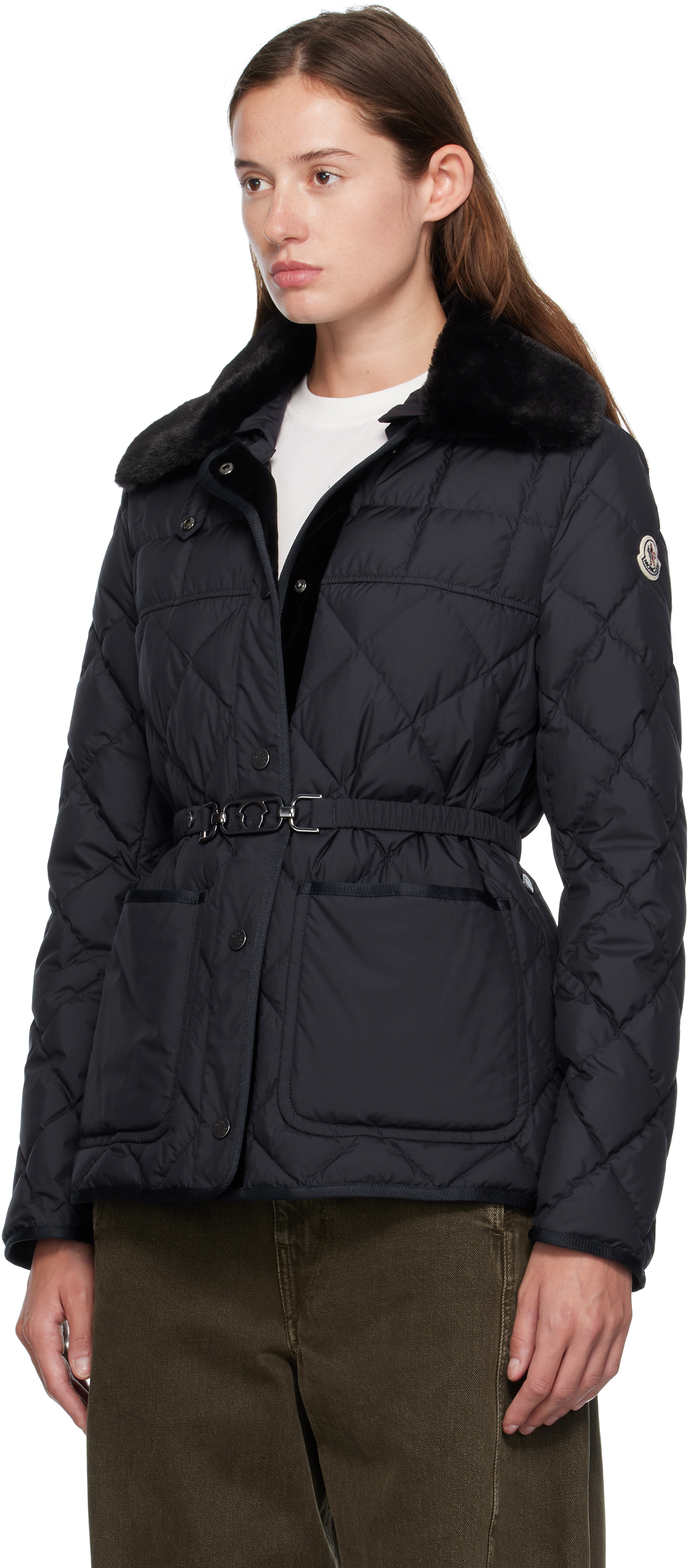 Navy Cygne Faux Fur-Trimmed Short Down Jacket