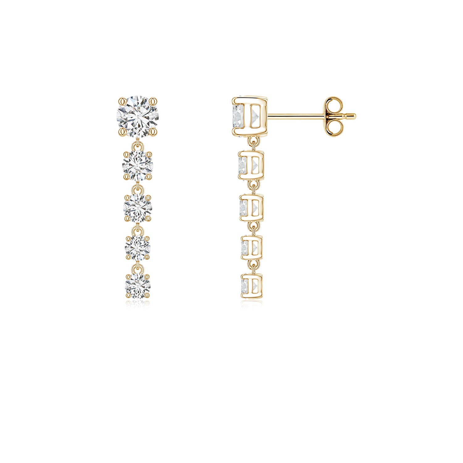 Angara 1.12 CTW Graduated Round Diamond Five-Stone Dangle Earrings in 14K Yellow Gold