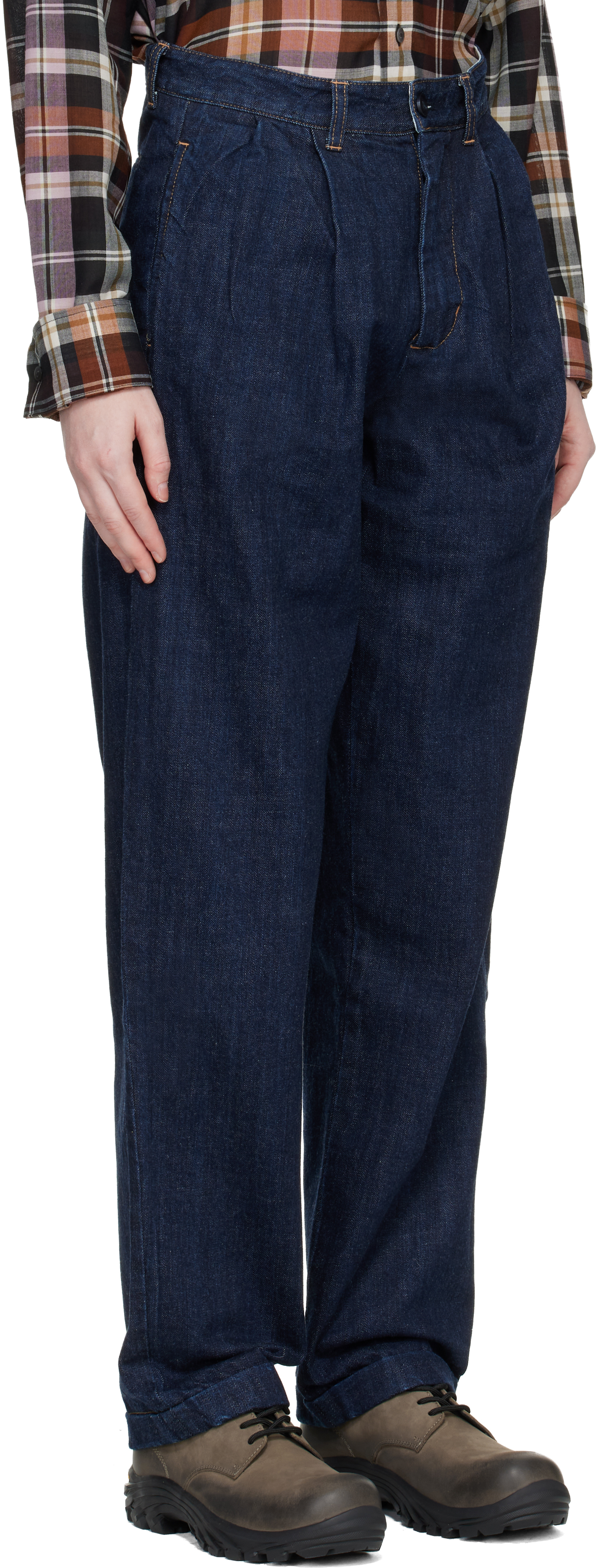 SSENSE Exclusive Blue Washed Pleated Jeans