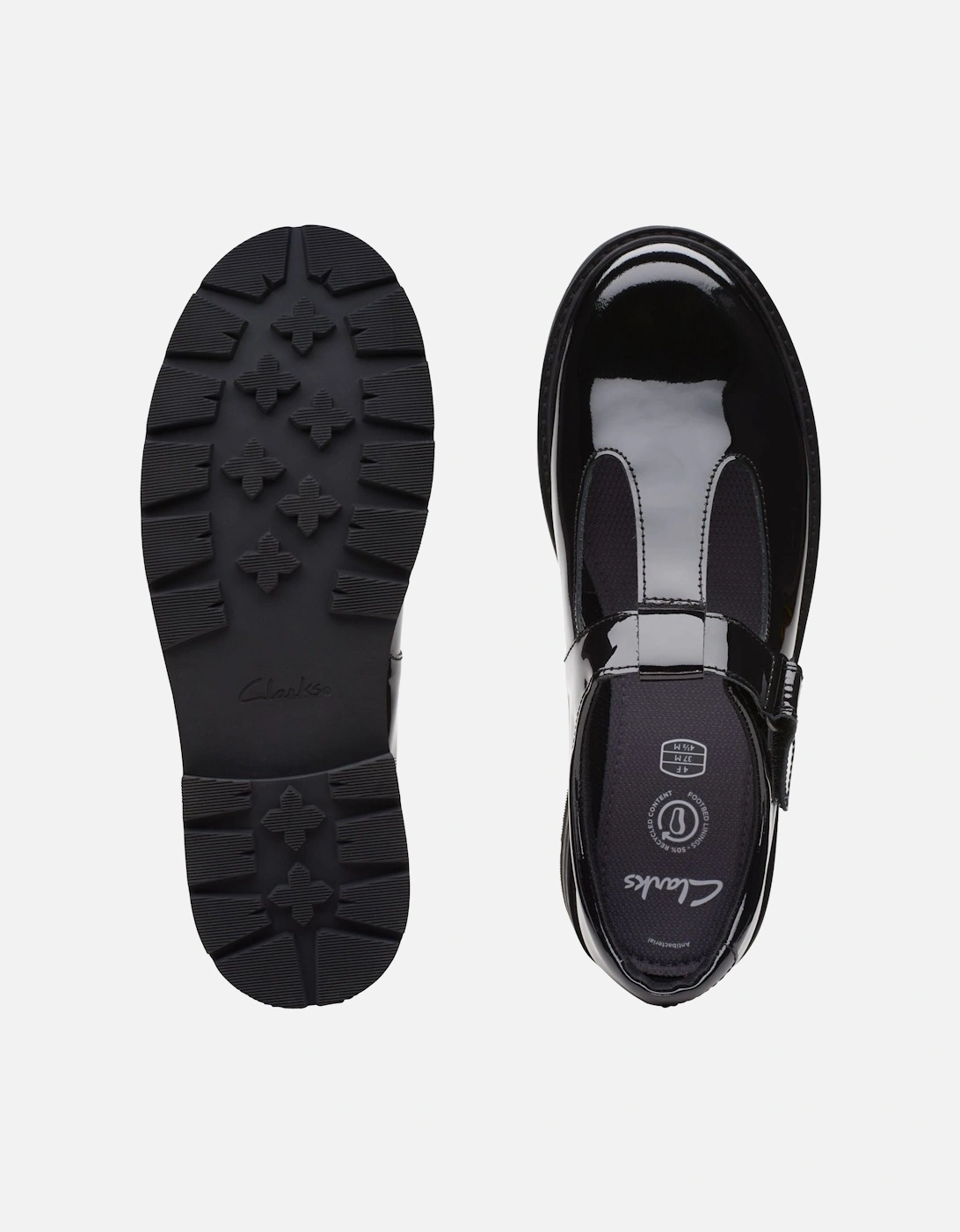 Clarks Prague Bril Kid black patent school shoe