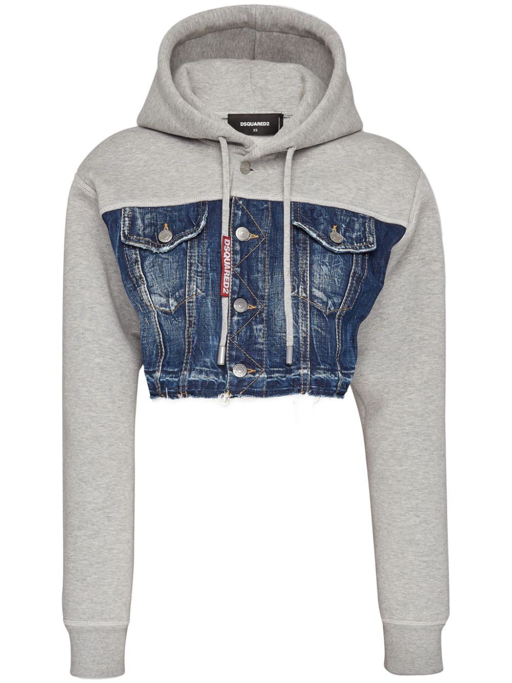 Layered-design cotton hoodie - Blue