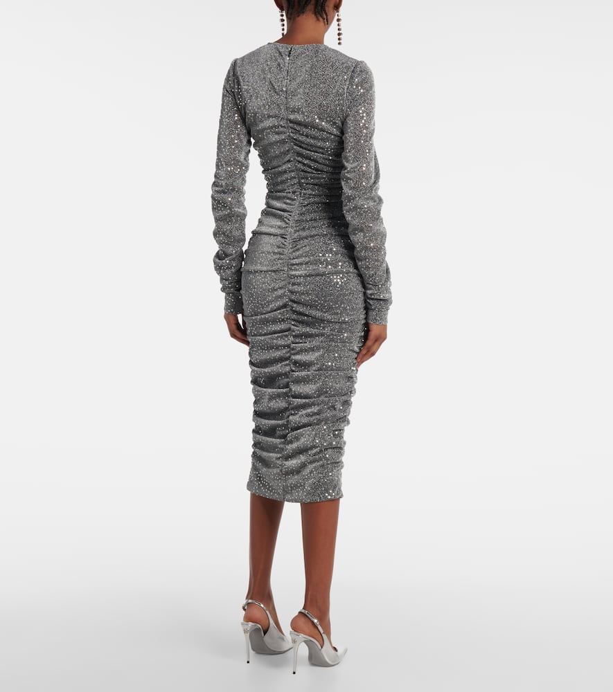 Sequined ruched midi dress
