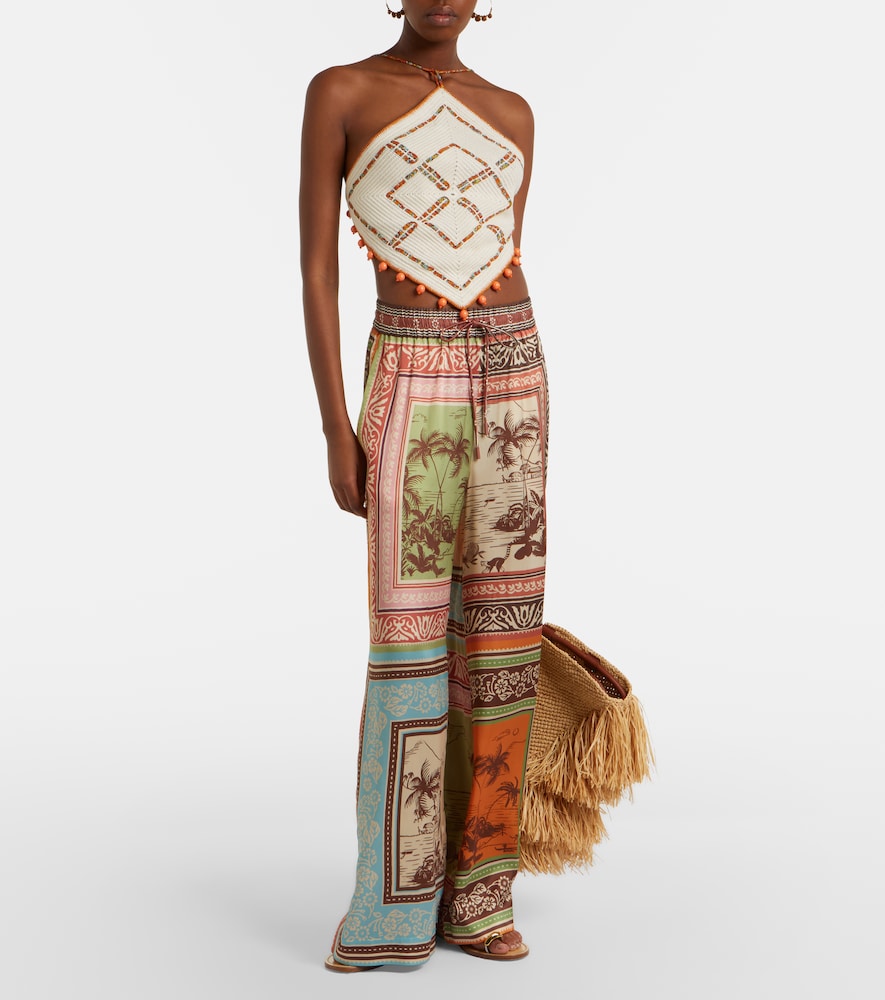 Alémais Marva beaded crochet open-back cotton top