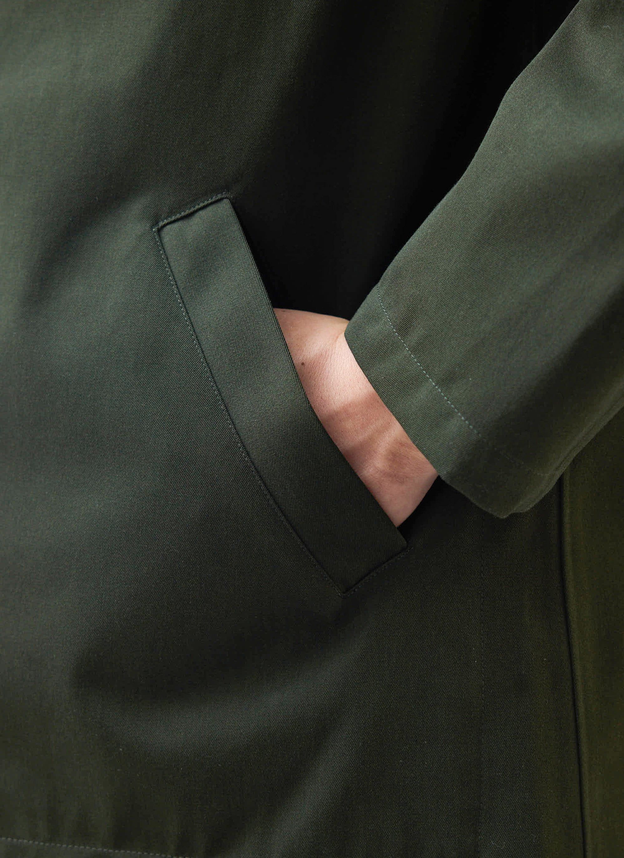 Men's Sherlock Short Trench Coat Waterproof Dark Green with Check