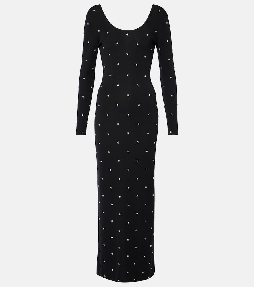 Crystal-embellished virgin wool midi dress