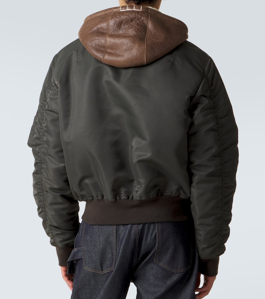 Hooded shearling-trimmed bomber jacket