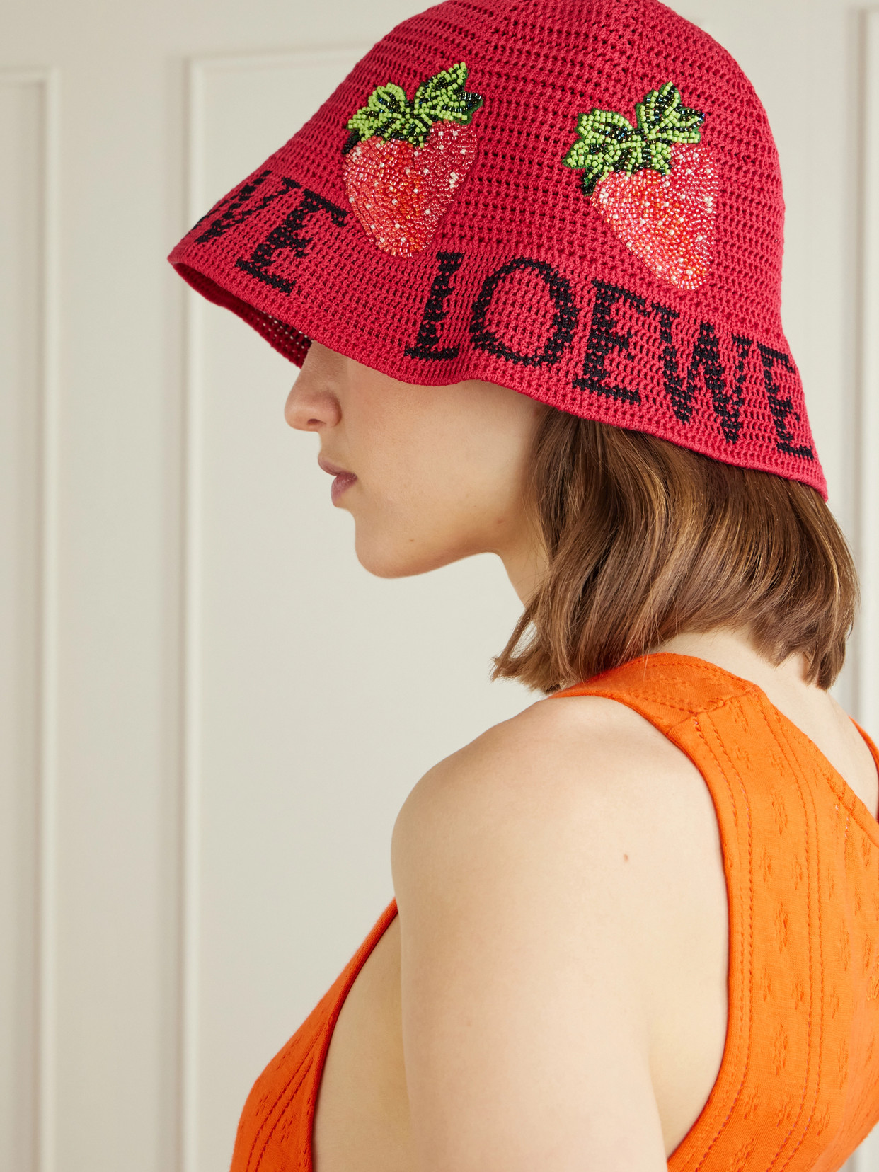 + Paula's Ibiza Strawberry Embellished Cotton Bucket Hat - Red