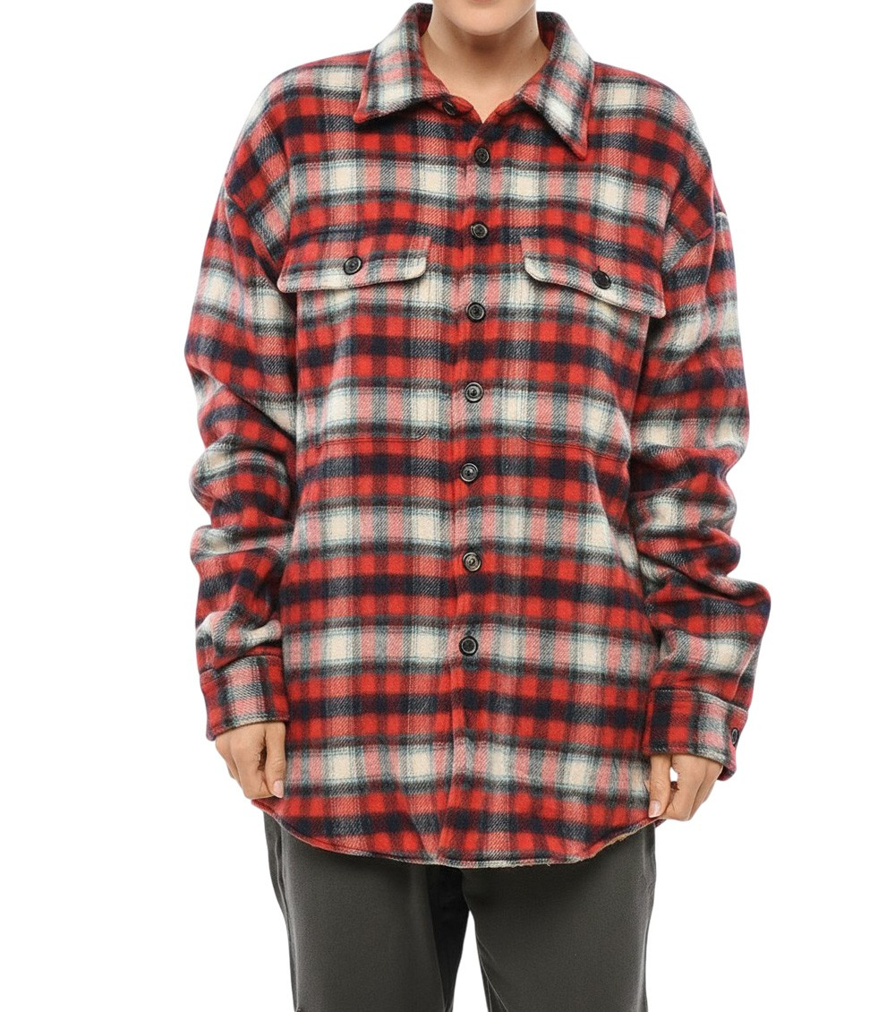 Red Oversized Plaid Shirt