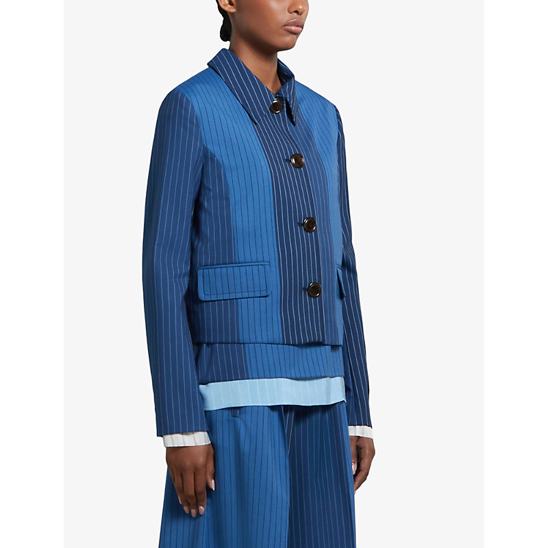 Womens Blumarine Stripe-pattern Brand-patch Regular-fit Wool Jacket 8