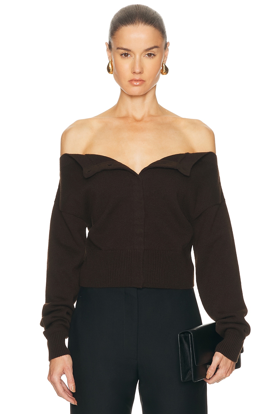 TOM FORD Open-Neck Cardigan in Chocolate Torte - Brown. L also in