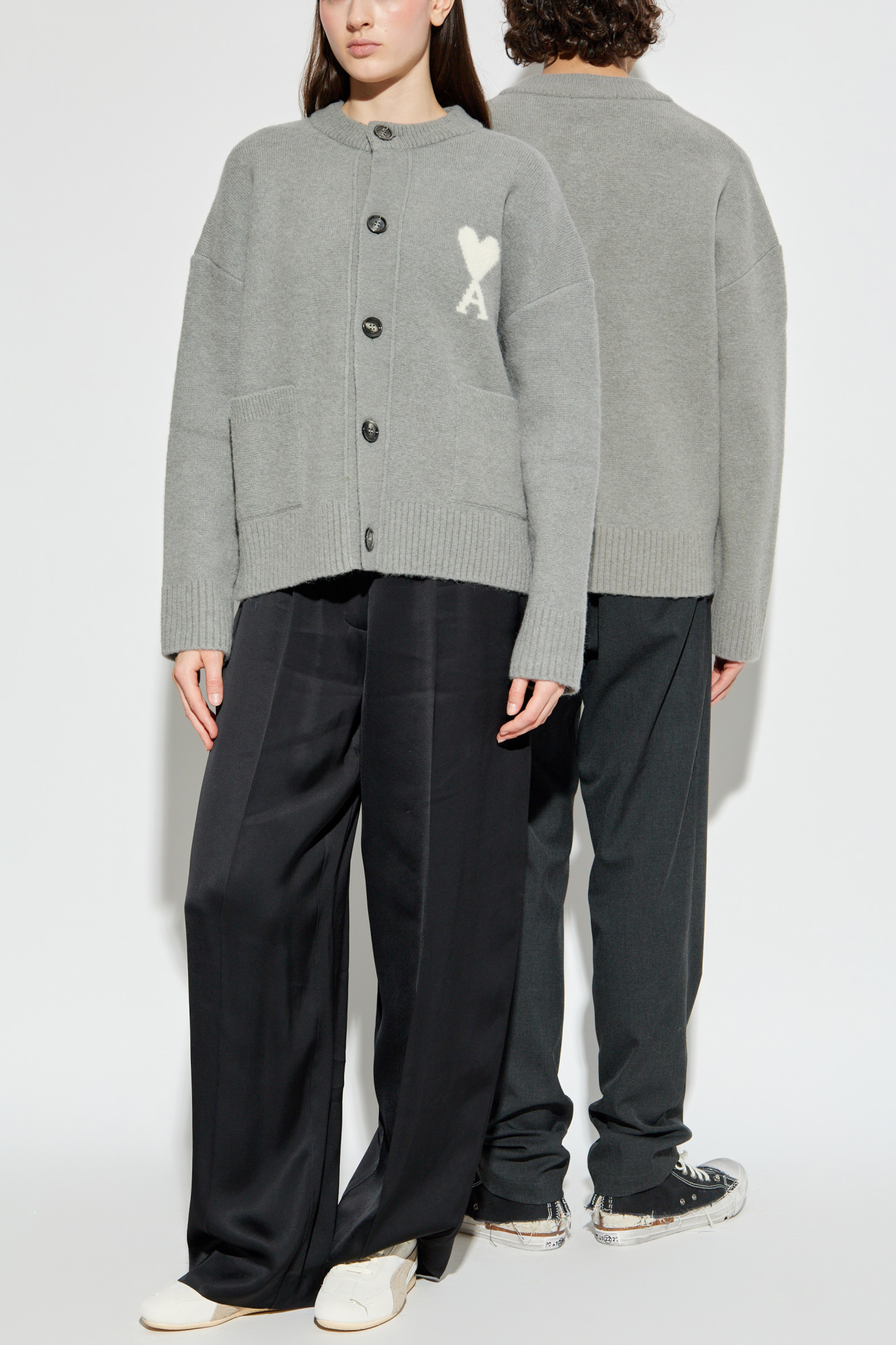 Cardigan With Logo, Unisex, Grey