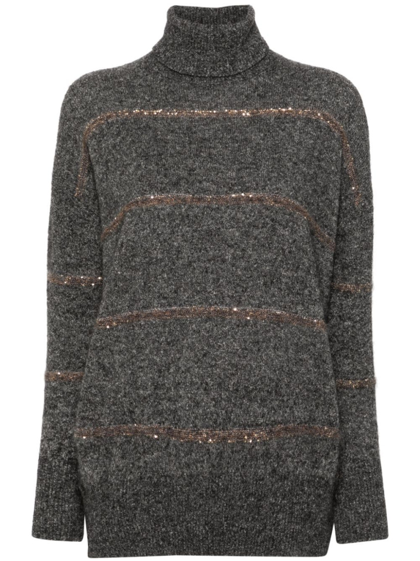 Sequin-embellished knitted jumper - Grey