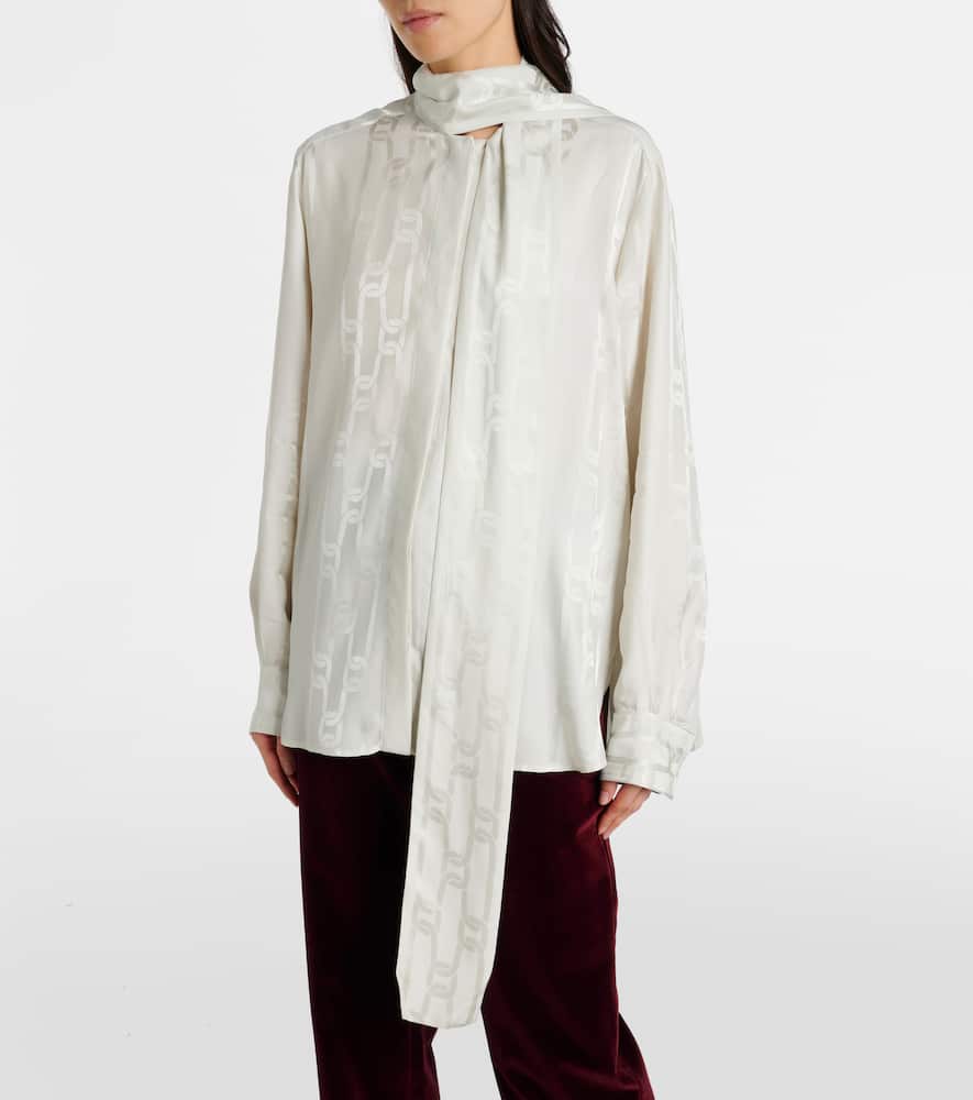 Scarf-detail satin jacquard blouse