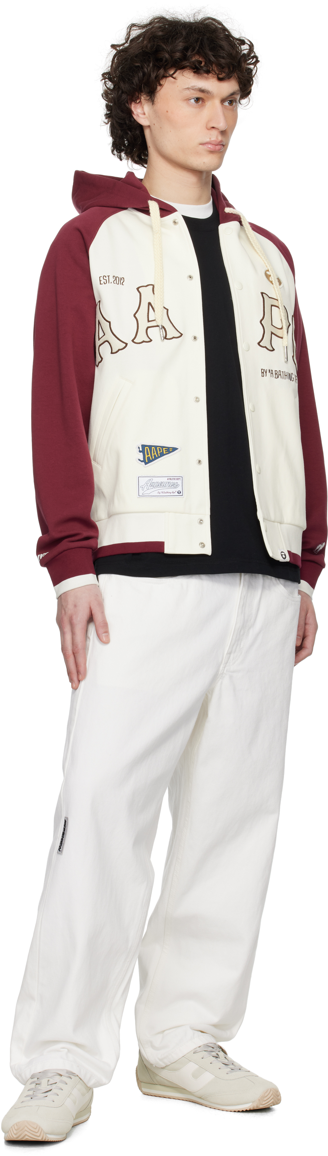 AAPE by A Bathing Ape Off-White & Burgundy Main Zip Up Jacket