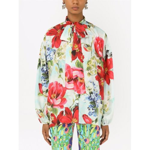 Floral-print silk shirt - Blue