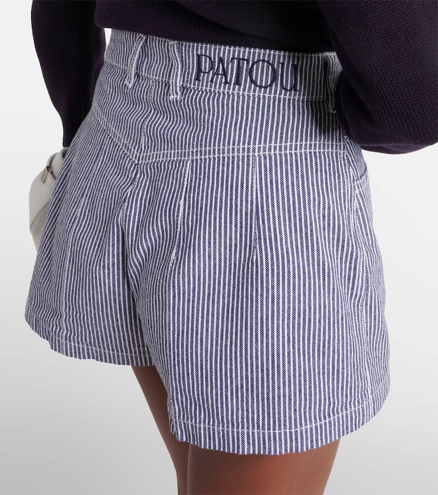 Striped high-rise denim shorts