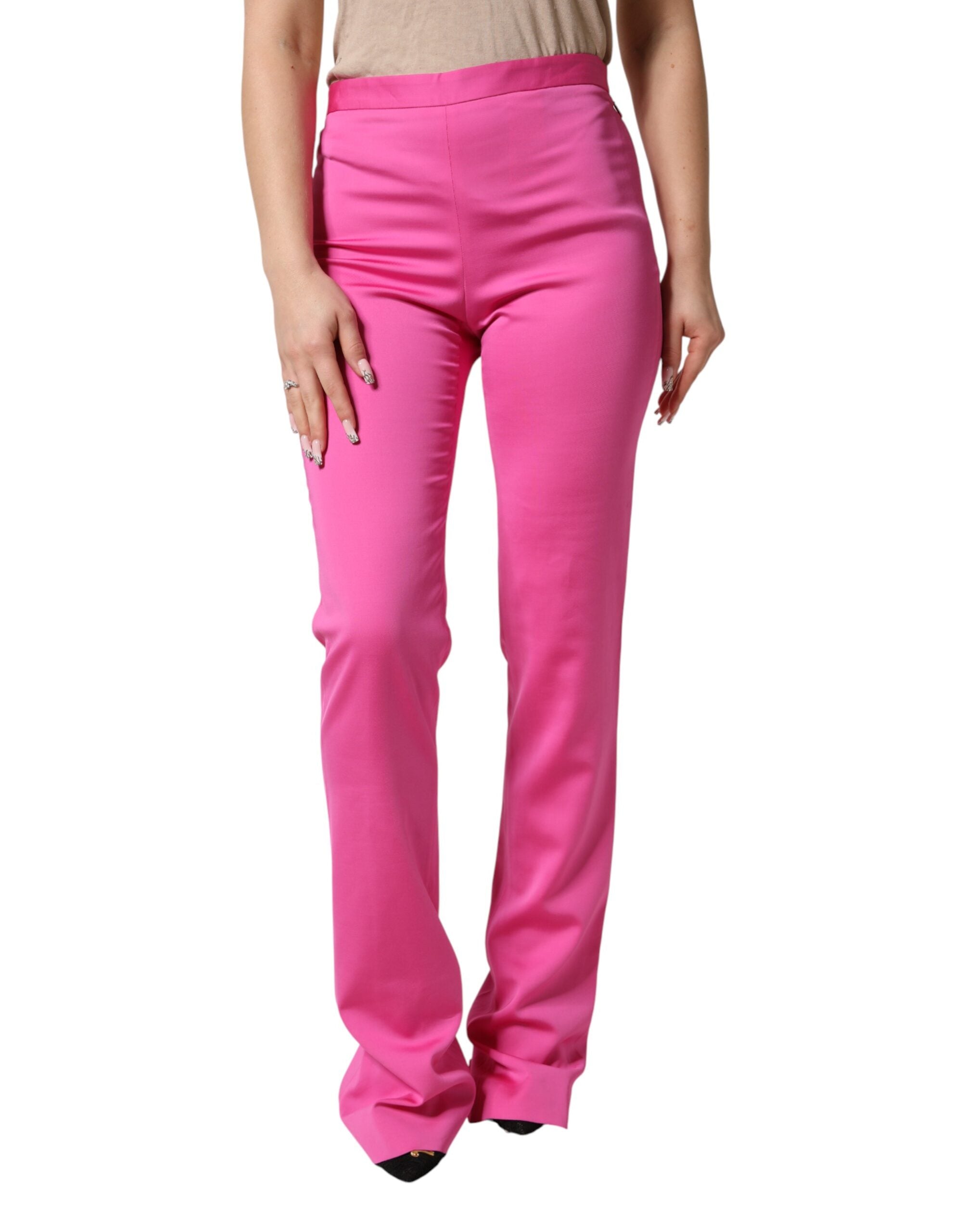High-Waist Viscose Blend Trousers — Pink