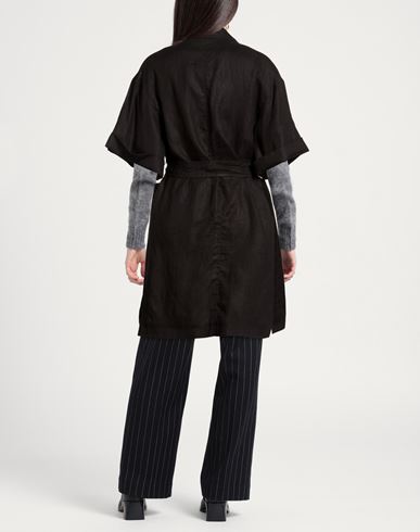 Woman Overcoat & Trench Coat Black Size 2 Linen