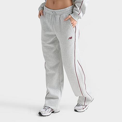 Women's Piped Wide-Leg Jogger Pants in Ash Heather/Burgundy 