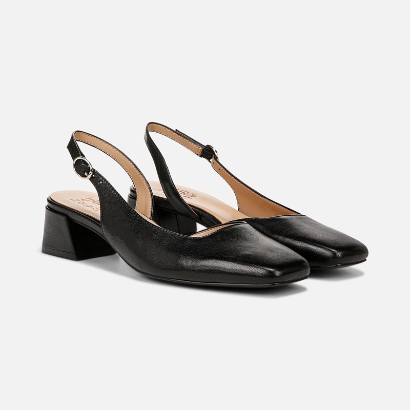 Jayla Slingback Pump Shoes, Black Leather