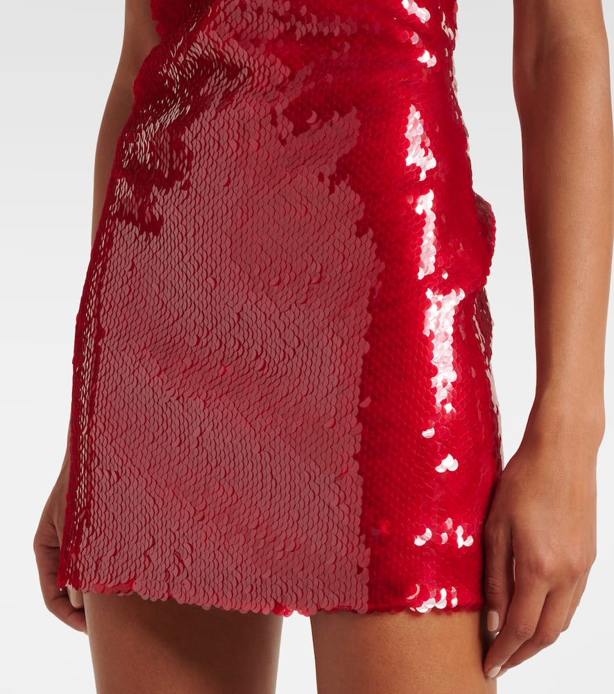 Floral-appliqué sequined halterneck minidress