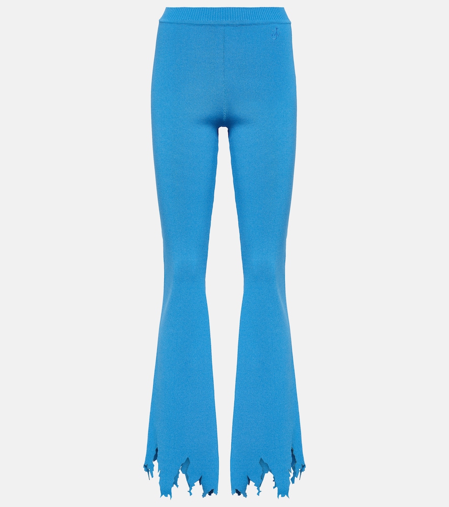 Ribbed-knit distressed slim pants