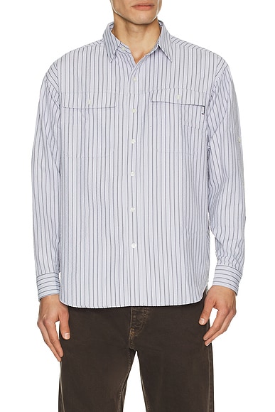 Metalwood Studio Seersucker Fishing Shirt in Sky - Blue. M also in L, S, XL/1X